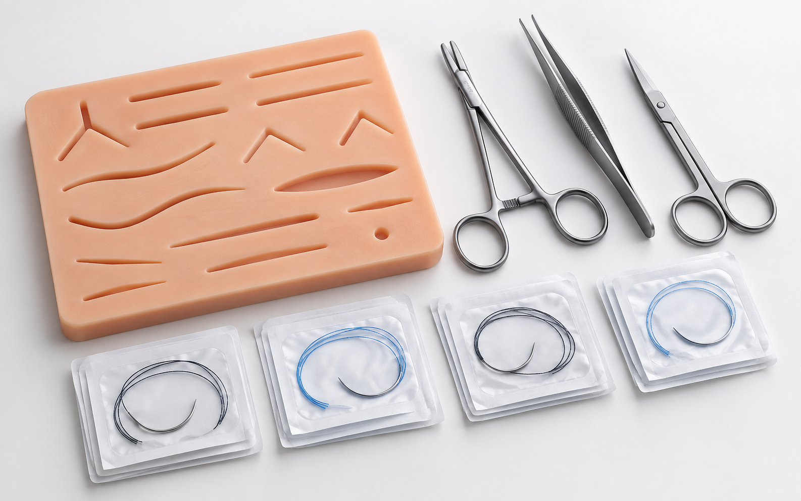 AMEDPRO veterinary suture practice kit with reusable silicone pad and training instruments
